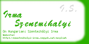 irma szentmihalyi business card